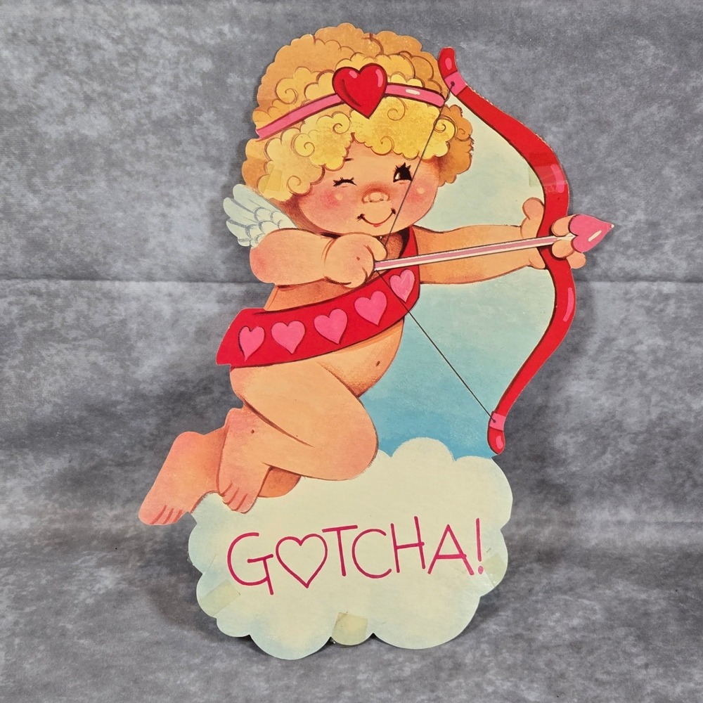 Vintage Cardboard Die Cut Wall Decor Valentine Cupid Gotcha‎